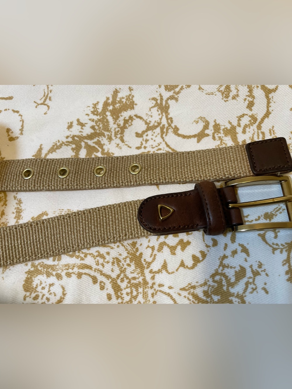 Liz Claiborne Tan Canvas Belt with Brown Leather Accents